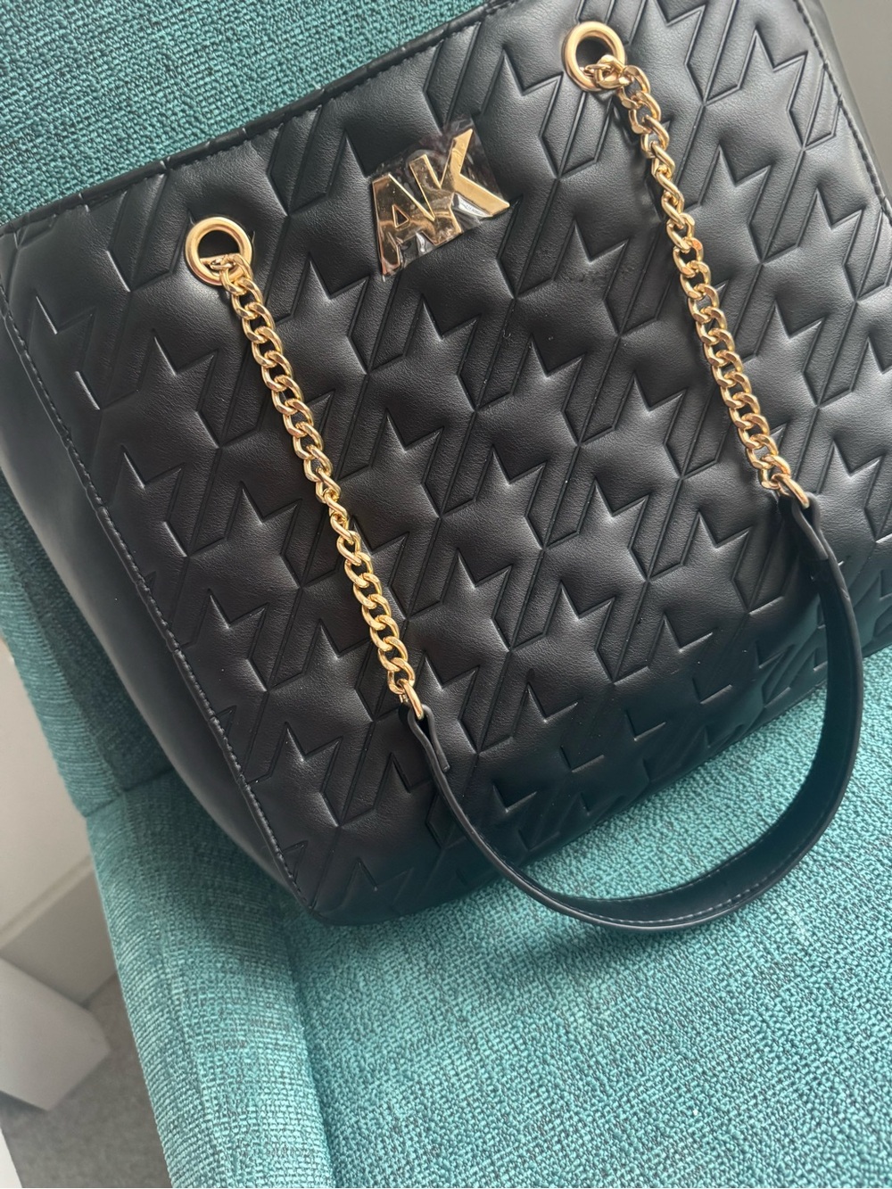 Anne Klein Black Quilted Tote with Gold Chain Handles